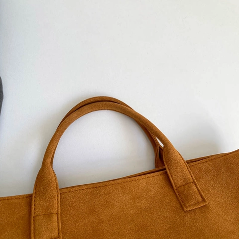 Large Capacity Tote Bag Suede-like PU Leather Letter Print Casual Commuting Handbag Shoulder Bag For Women Stylish