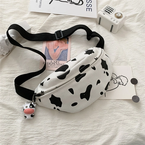 Marsupio In Tela Con Stampa Mucca Borsa Da Petto Alla Moda Con Tracolla Regolabile Per Uso Quotidiano Accessorio Per Studenti