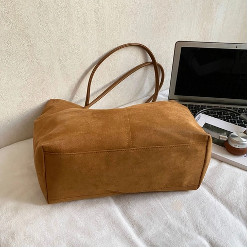 Grande Borsa Tote In Camoscio Da Donna Borsa A Spalla In Ecopelle Minimalista Vintage Lavoro Scuola