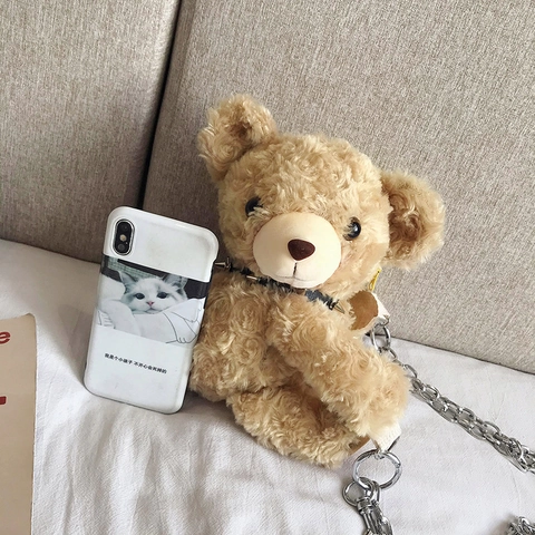 Bolso Bandolera De Oso De Peluche En Felpa Suave Con Correa De Cadena Metálica Diseño De Animales Para Mujeres Y Niñas