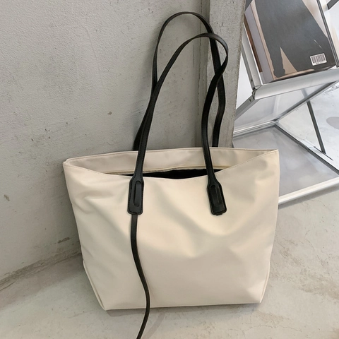 Large Capacity Women Tote Bag Oxford Fabric Zipper Shoulder Handbag Minimalist Solid Color Casual Daily