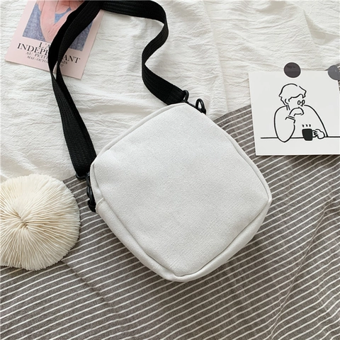 Mini Canvas Crossbody Bag Cartoon Dinosaur Monster Print Japanese Style Student Small Shoulder Pouch Daily Casual