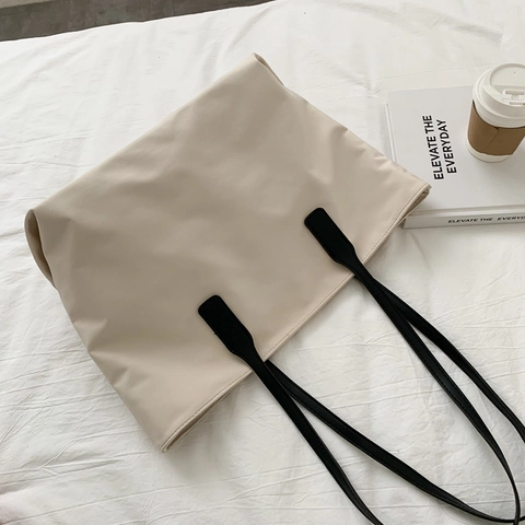 Large Capacity Women Tote Bag Oxford Fabric Zipper Shoulder Handbag Minimalist Solid Color Casual Daily