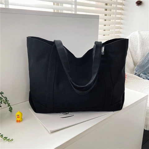 Große Kapazität Leinwand Tote Bag Frauen Japanischen Stil Buchstaben Druck Magnetverschluss Lässige Schulterhandtasche