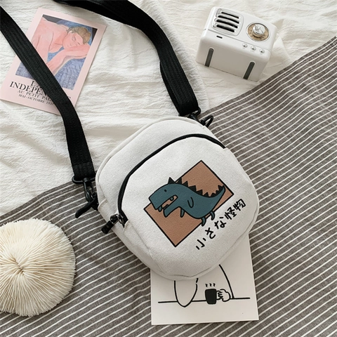 Mini Borsa A Tracolla In Tela Cartone Animato Dinosauro Mostro Stampa Stile Giapponese Studente Piccola Borsa Spalla Quotidiana