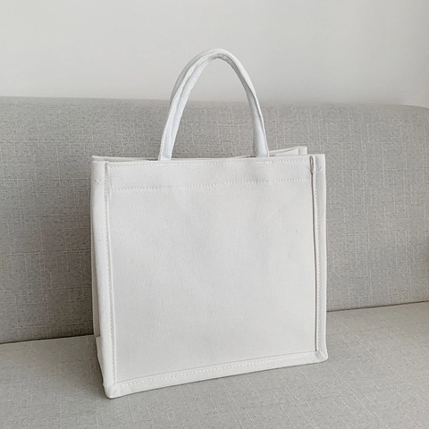 Large Capacity Canvas Tote Bag With Merci Letter Print Square Handbag For Women Casual Shoulder Bag