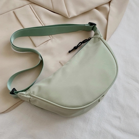 Women Nylon Crescent Half Moon Crossbody Bag Lightweight Solid Color Adjustable Strap Casual Shoulder Chest Bag