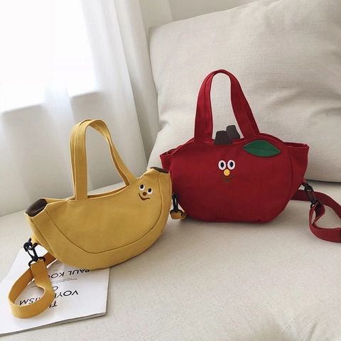 Simpatica Borsa A Tracolla In Tela A Forma Di Frutta Mezzaluna Banana Mela Ricamo Borsa A Tracolla Per Donne Studenti