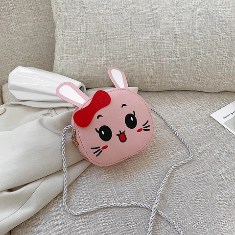 Lindo Bolso Bandolera Con Forma De Conejo Cuero PU Patrón Animal Dibujos Animados Cremallera Para Niñas Niños Estilo Princesa