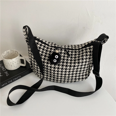 Borsa Tracolla Pied De Poule Tela Borsa Hobo Cinturino Regolabile Grande Capacità Retro Borsa Elegante Donna