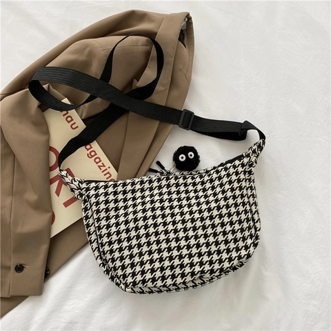 Borsa Tracolla Pied De Poule Tela Borsa Hobo Cinturino Regolabile Grande Capacità Retro Borsa Elegante Donna