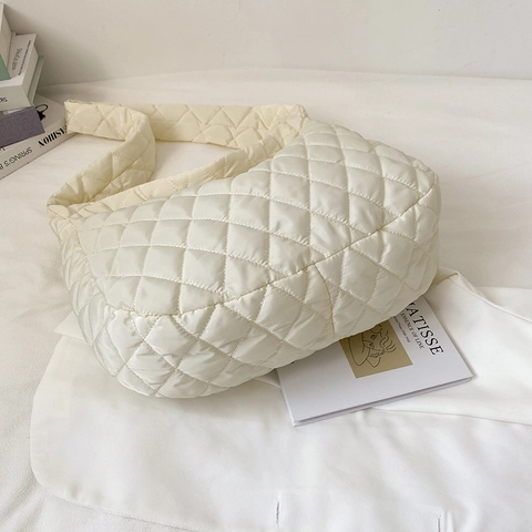 Dames Gewatteerde Schoudertas Puffer Ruitpatroon Grote Capaciteit Nylon Tote Lichtgewicht Handtas Casual