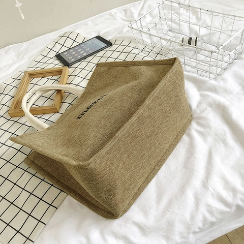 Borsa Tote In Juta Grande Capacità Stampa Merci Borsa A Tracolla In Tela Minimalista Per Donna Shopping
