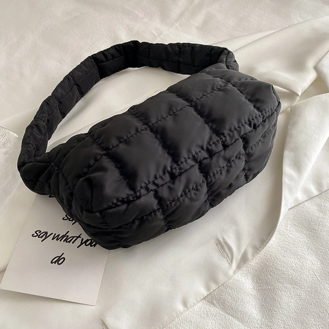 Quilted Shoulder Bag Nylon Puffer Underarm Purse Rhombic Pattern Korean Style Chic Lightweight Cloud Hobo Bag For Women