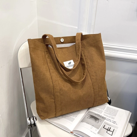 Borsa Tote In Velluto A Coste Grande Capacità Retro Chic Borsa A Tracolla Per Donne Studenti Chiusura Magnetica
