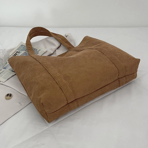 Borsa Tote In Velluto A Coste Grande Capacità Retro Chic Borsa A Tracolla Per Donne Studenti Chiusura Magnetica