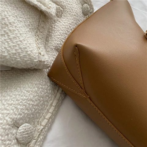 Große Shopper Tasche PU Leder Minimalistische Pendler Handtasche Mit Innentasche Doppelter Schultergurt Vintage Design Damen Büro Shopping