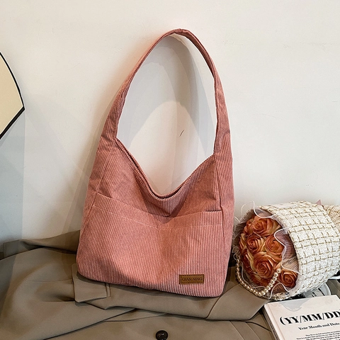 Sac Epaule En Velours Côtelé Grande Capacité Tote Hobo Mode Casual Sous Les Bras Main Pour Femmes Couleur Unie Versatile Hiver