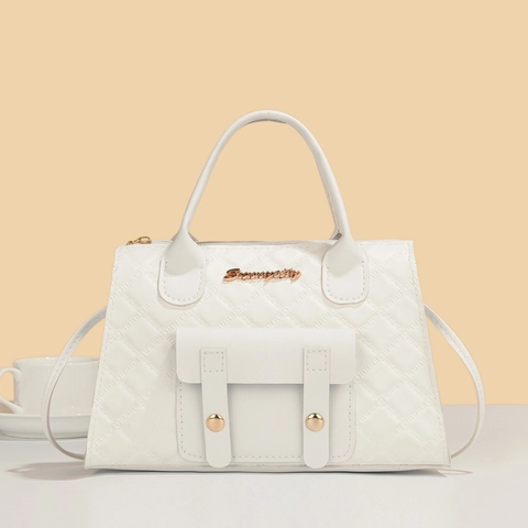 Borsa A Mano In Pelle PU Trapuntata Donna Elegante Borsa A Tracolla Con Doppi Manici E Tracolla Stile Trapezio Minimalista