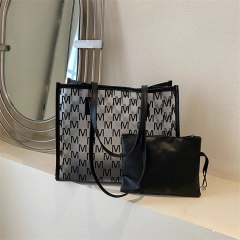 Transparente Tragetasche Monogramm Buchstabe PU Lederbesatz Große Kapazität Handtasche Mit Tasche Schicke Umhängetasche Für Frauen