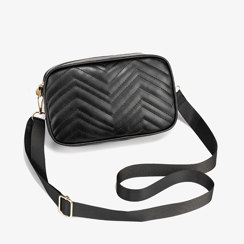 Women Quilted PU Leather Crossbody Camera Bag With Adjustable Wide Strap Chevron Pattern Fashion Square Shoulder Bag