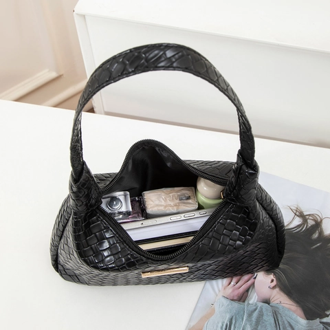 Damen Unterachseltasche PU Leder Gewebte Textur Hobo Schultertasche Metall Dekor Mode Täglich Pendeln Schick Handtasche