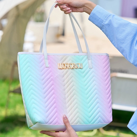 Borsa Tote Trapuntata Sfumata Grande Capacità Borsa A Mano In Pelle PU Per Donna Viaggio Shopping Borsa A Spalla