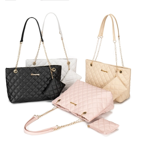 Borsa Tote Trapuntata A Rombi Da Donna E Portamonete Pelle PU Catena Dorata Borsa A Spalla Grande Capacità Eleganza