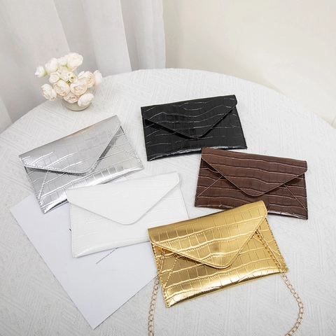 Trendy Stone Pattern Envelope Crossbody Bag For Women PU Leather Small Square Bag With Gold Chain Shoulder Strap Clutch