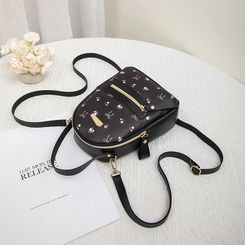 Mini Sac à Dos Femme Cuir PU Imprimé Floral Noeud Petit Mode Polyvalent Sac Bandoulière Pour Usage Quotidien