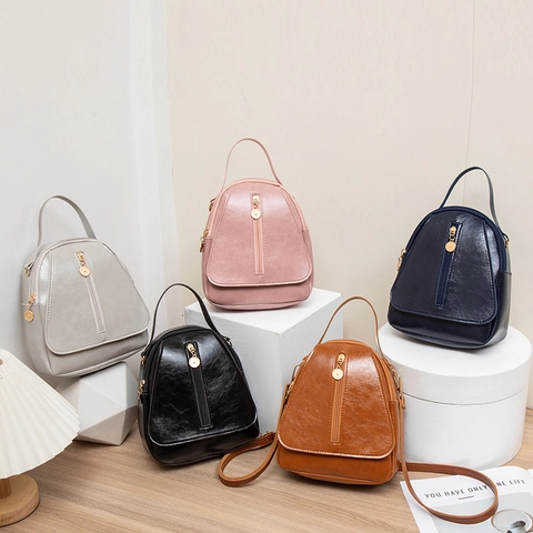 Mini Mochila Mujer Cuero PU Encerado Al Aceite Moda Multifuncional Bolso Bandolera Pequeño Bolso Viaje