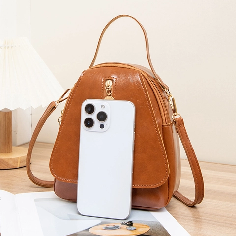 Mini Mochila Mujer Cuero PU Encerado Al Aceite Moda Multifuncional Bolso Bandolera Pequeño Bolso Viaje