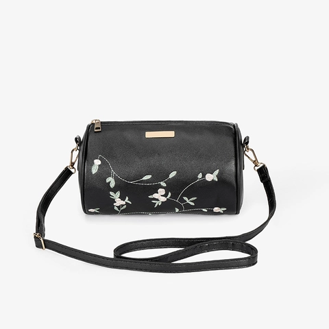 Dames Bloemenborduurwerk PU Lederen Cilinder Crossbody Tas Mode Trendy Kleine Schoudertas Voor Dagelijks Gebruik