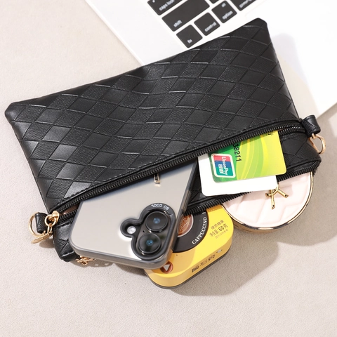 Fashion Women Quilted Embossed Clutch Bag PU Leather Double Zipper Chain Strap Wristlet Envelope Pouch