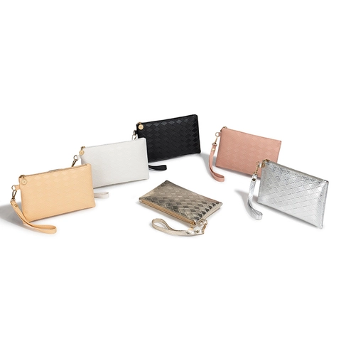 Gewatteerde Metallic PU-Lederen Clutch Tas Voor Dames Met Polsbandje Diamantpatroon Avondfeest Handtas