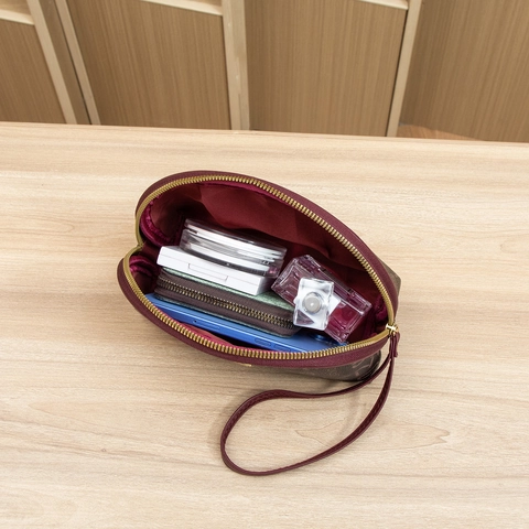 Bolso De Mano De Cuero PU Con Estampado De Monograma Semicírculo Con Correa Para Muñeca Cremallera Neceser Elegante