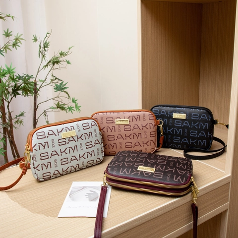 Dames Crossbody Tas PU Leer Letterprint Dubbele Rits Meerdere Compartimenten Retro Schoudertas Camera Tas