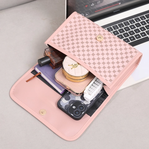 Women Classic Print Shoulder Bag PU Leather Flap Small Square Crossbody With Metal Chain Strap Urban Simple Handbag