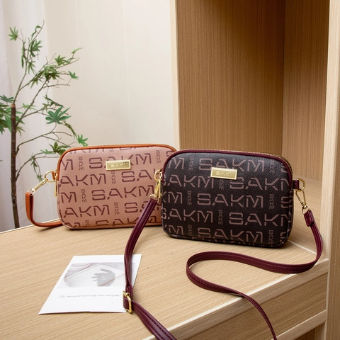 Dames Crossbody Tas PU Leer Letterprint Dubbele Rits Meerdere Compartimenten Retro Schoudertas Camera Tas