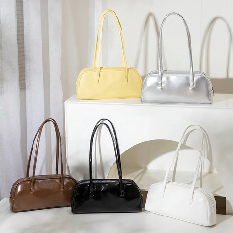 Borsa Sottoascellare In Pelle PU Lucida Da Donna Borsa A Spalla Rettangolare Retro Per Pendolari Moda Casual Minimalista