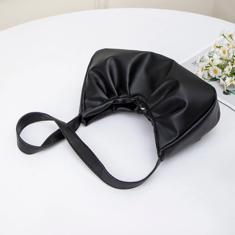 Ruched Underarm Bag PU Leather Pleated Cloud Shoulder Bag Trendy Minimalist Lightweight Handbag For Women