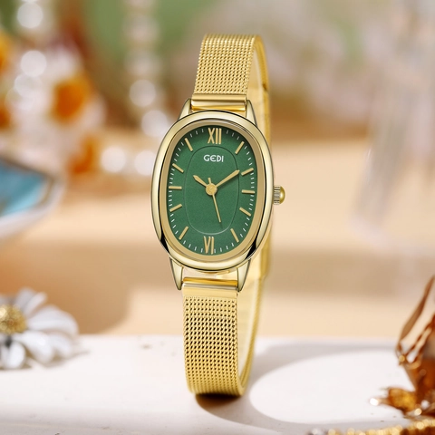 Women Quartz Watch Elegant Oval Dial Stainless Steel Mesh Strap Waterproof Vintage Minimalist Wristwatch For Lady