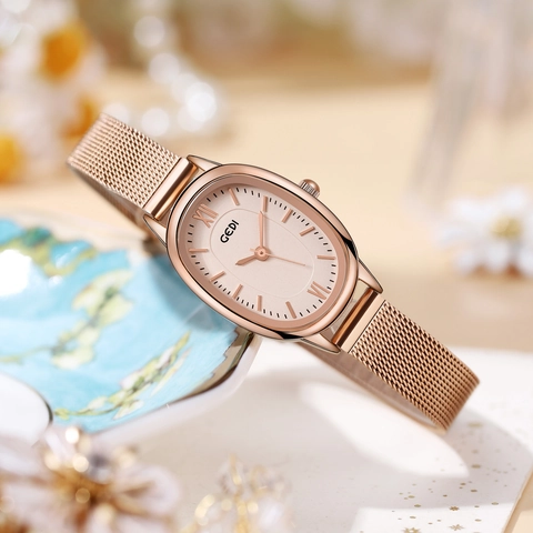 Women Quartz Watch Elegant Oval Dial Stainless Steel Mesh Strap Waterproof Vintage Minimalist Wristwatch For Lady