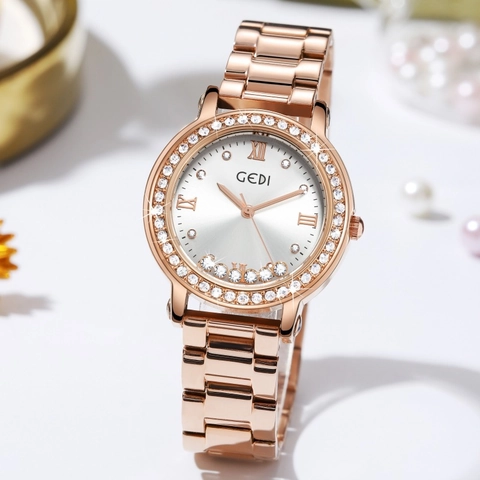 Luxury Women Quartz Watch Stainless Steel Strap Rhinestone Floating Diamonds Starry Sky Dial Waterproof Elegant Fashion