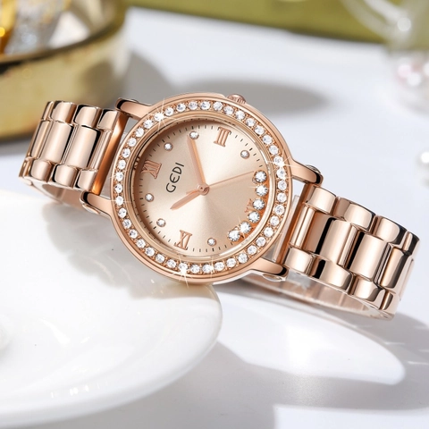 Luxury Women Quartz Watch Stainless Steel Strap Rhinestone Floating Diamonds Starry Sky Dial Waterproof Elegant Fashion
