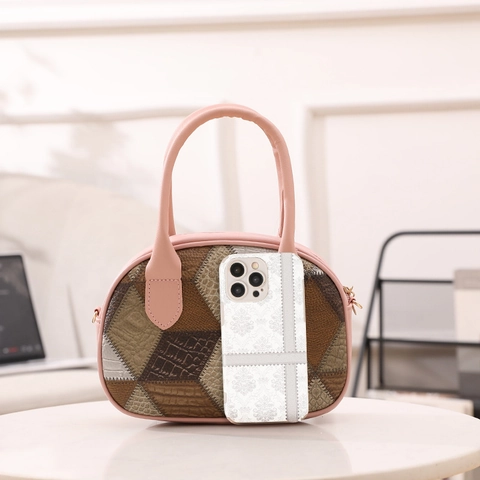 Borsa Boston Donna Pelle PU Patchwork Geometrico Borsa A Mano Borsa A Tracolla Con Tracolla Rimovibile Stile Retro Trendy