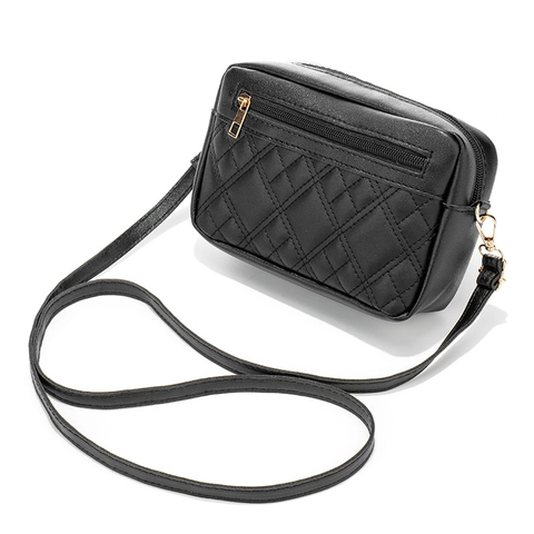 Quilted PU Leather Crossbody Bag Small Square Camera Bag Chic Versatile Women Shoulder Purse With Zipper Pocket