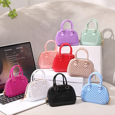 Borsa Mini Jelly Shell Donna PVC Texture Perla Artificial Borsa A Mano Tracolla Con Catena Dorata Moda Carina