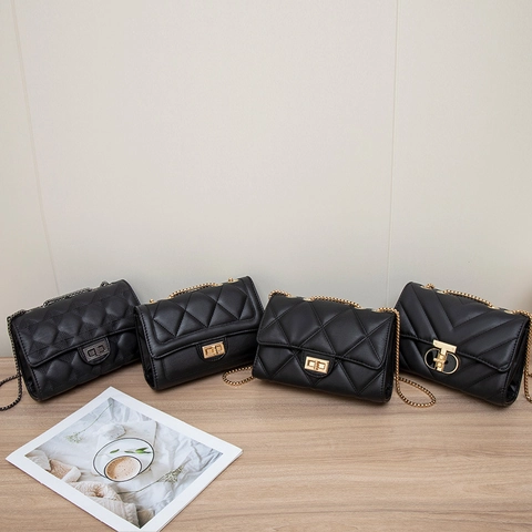 Sac À Bandoulière Matelassé En Cuir PU Pour Femmes Avec Chaîne En Métal Doré Motif Losange V Mode Sac À Main