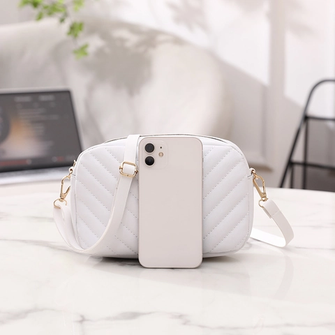Women Chevron Quilted Crossbody Camera Bag PU Leather Small Square Purse With Adjustable Strap Gold Hardware